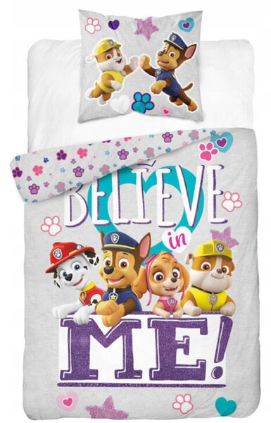 Svetleča posteljnina PAW PATROL Believe me siva Dimenzije posteljnine: 70 x 80 cm | 140 x 200 cm