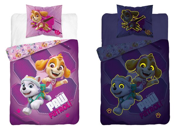 Svetleča posteljnina PAW PATROL Call the Patrol roza Dimenzije posteljnine: 70 x 80 cm | 140 x 200 cm