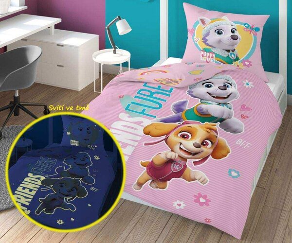 Svetleča posteljnina PAW PATROL Friends furever roza Dimenzije posteljnine: 70 x 80 cm | 140 x 200 cm