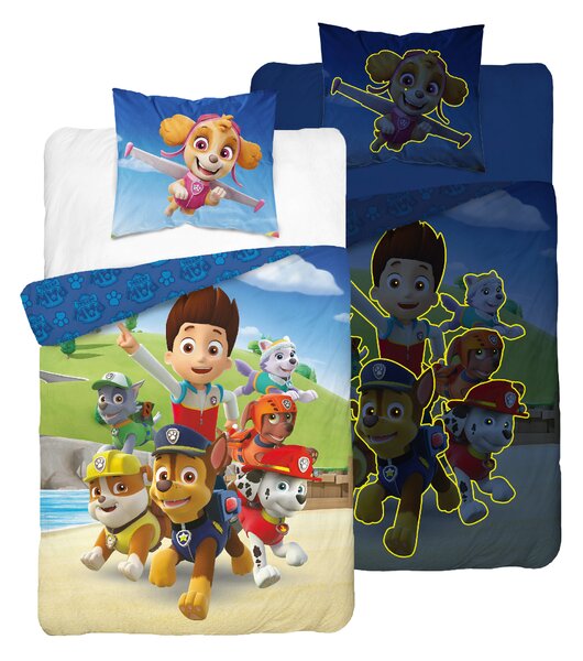 Svetleča posteljnina PAW PATROL Paws in Action modra Dimenzije posteljnine: 70 x 80 cm | 140 x 200 cm