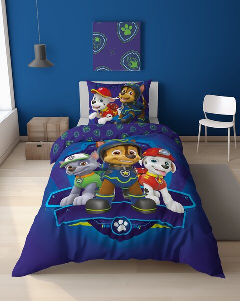 Svetleča posteljnina PAW PATROL Team logo modra Dimenzije posteljnine: 70 x 80 cm | 140 x 200 cm