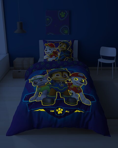 Svetleča posteljnina PAW PATROL Team logo modra Dimenzije posteljnine: 70 x 80 cm | 140 x 200 cm