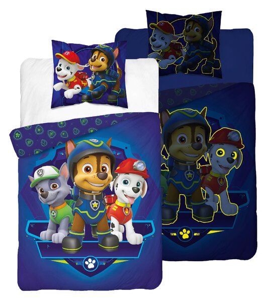 Svetleča posteljnina PAW PATROL Team logo modra Dimenzije posteljnine: 70 x 80 cm | 140 x 200 cm