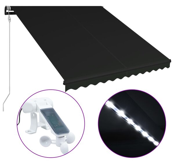 VidaXL Zložljiva tenda s senzorjem za veter LED 350x250 cm antracitna