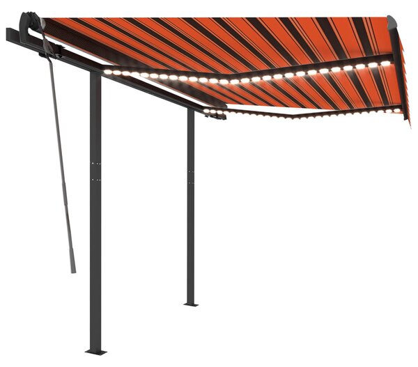 VidaXL Avtomatska tenda LED + senzor 3x2,5 m oranžna in rjava