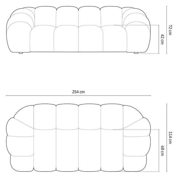 Črna žametna sedežna garnitura 254 cm Diana – Micadoni Home