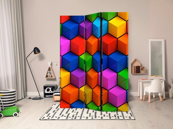 Artgeist Paravan Colorful Geometric Boxes, 3-Delni, Dvostranski