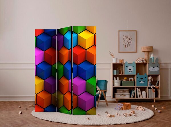Artgeist Paravan Colorful Geometric Boxes, 3-Delni, Dvostranski