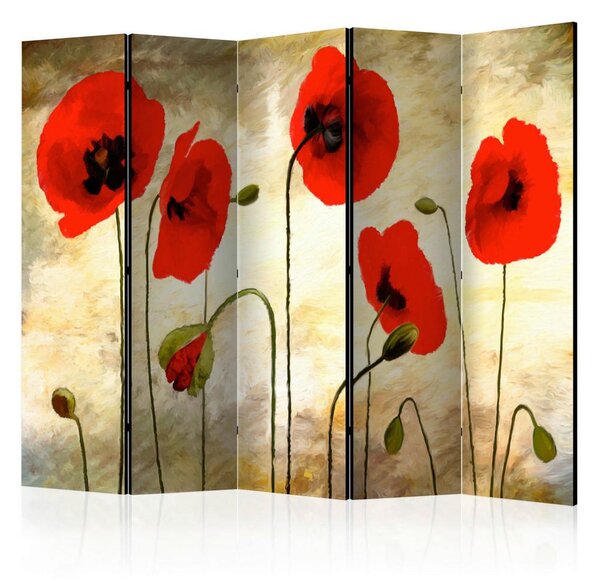 Artgeist Paravan Golden Field Of Poppies, 5-Delni, Dvostranski