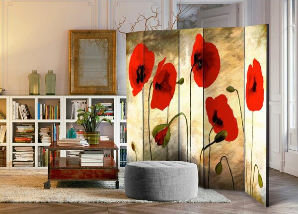 Artgeist Paravan Golden Field Of Poppies, 5-Delni, Dvostranski