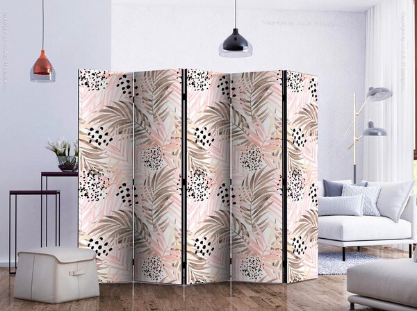 Artgeist Paravan Pink Palm Leaves I, 5-Delni, Dvostranski