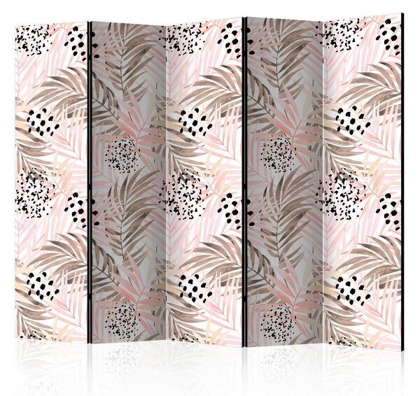 Artgeist Paravan Pink Palm Leaves I, 5-Delni, Dvostranski