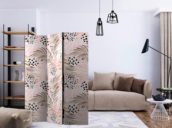 Artgeist Paravan Pink Palm Leaves, 3-Delni, Dvostranski