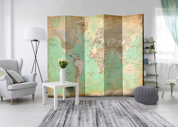 Artgeist Paravan Turquoise World Map, 5-Delni, Enostranski