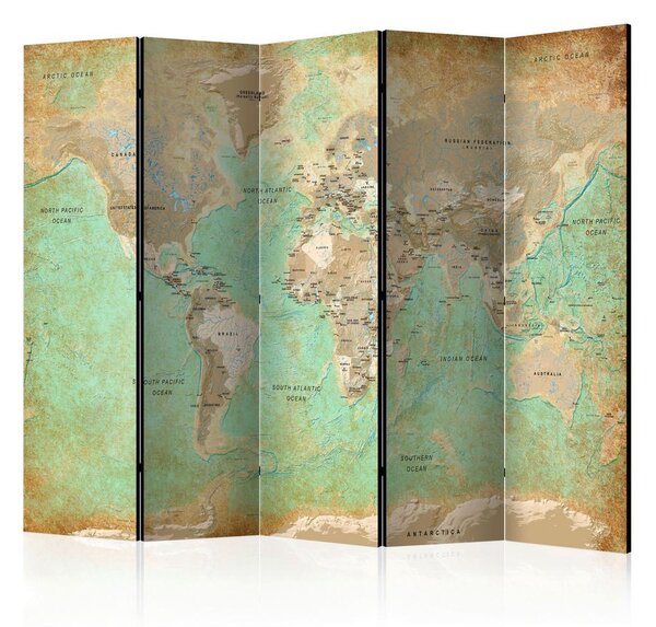 Artgeist Paravan Turquoise World Map, 5-Delni, Enostranski