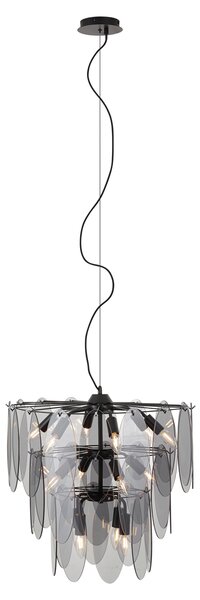 Art Deco Pendant Lamp Black with Smoke Glass Oval 14-Light - Mochan
