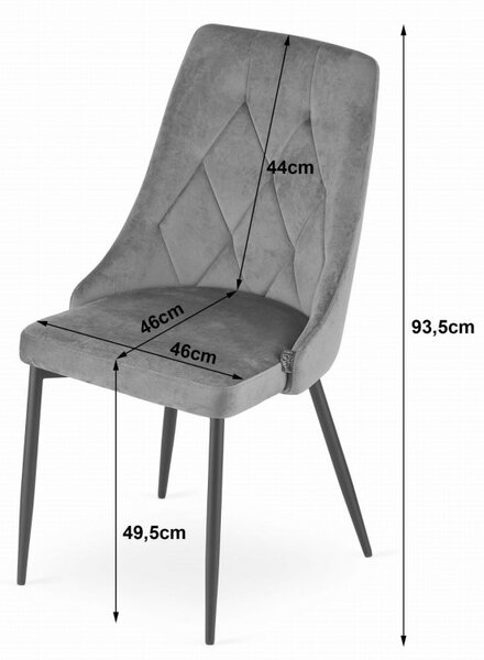 Črno-bela jedilna garnitura 1+4, miza OSLO 80x80cm in jedilni stol iz črnega žameta IMOLA