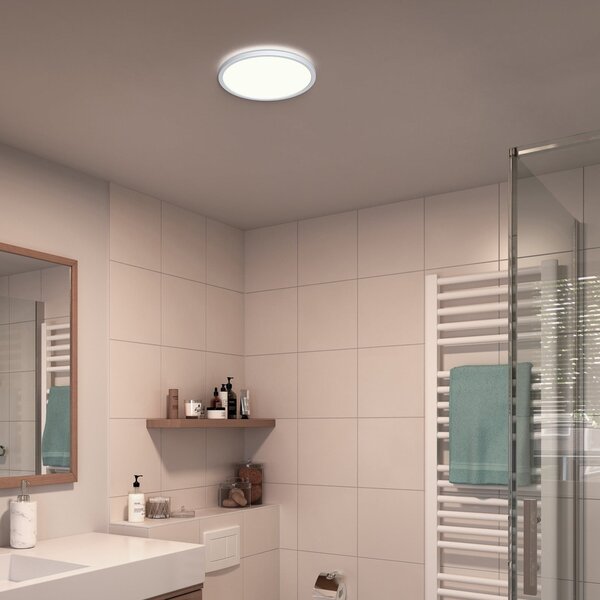Philips LED SuperSlim, komplet 2 kosov, bela IP44 Ø 25 cm 2700 K, zatemnjen, Bela, Študija / pisarna, Plastika, Sodobni