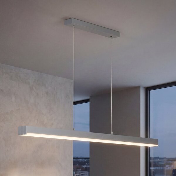 FISCHER & HONSEL LED viseča svetilka Vayana, siva, dolžina 189 cm, CCT Touchdimmer, zatemnjen, Siva, Dnevna soba / jedilnica, Kovina, Sodobni