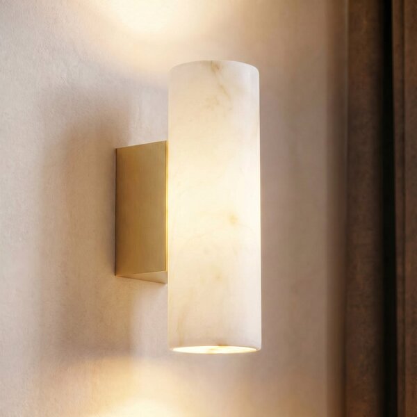 Lucande LED-stenna svetilka Tavira, alabaster, svetloba navzgor/navzdol, zatemnjen, Bež, Dnevna soba / jedilnica, Sodobni