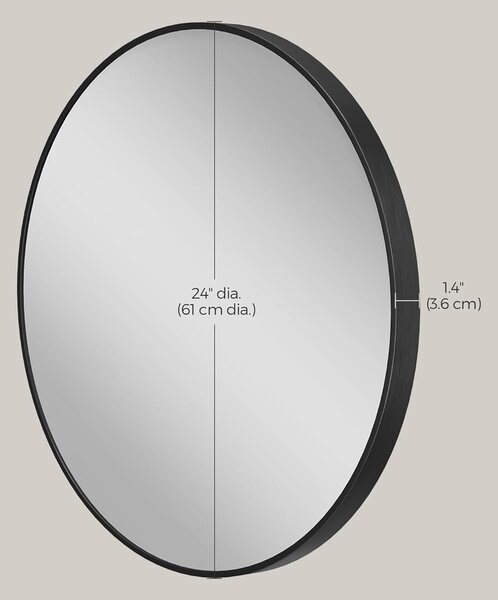 Sodobno okroglo stensko ogledalo, obseg 61 cm, črni kovinski okvir | SONGMICS