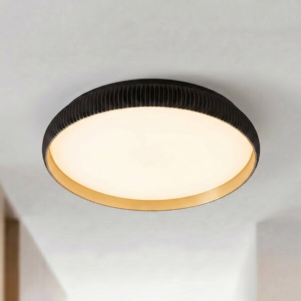 Lindby LED stropna svetilka Jovian, črna, Ø 40 cm, CCT, z možnostjo zatemnitve, zatemnjen, Črna, Dnevna soba / jedilnica, Plastika, Sodobni
