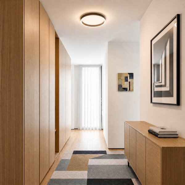 Lucande LED-stropna svetilka Rotundo, premer 40 cm, rjava, z možnostjo, zatemnjen, Rjava / rjasta, Dnevna soba / jedilnica, Plastika, Sodobni