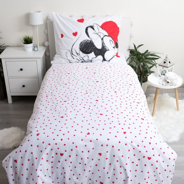 Otroška bombažna posteljnina MICKEY & MINNIE LOVE bela Dimenzije posteljnine: 70 x 90 cm | 140 x 200 cm