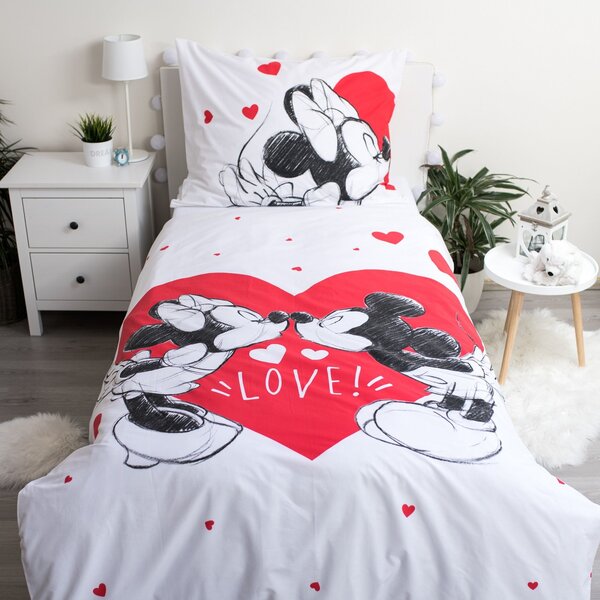 Otroška bombažna posteljnina MICKEY & MINNIE LOVE bela Dimenzije posteljnine: 70 x 90 cm | 140 x 200 cm