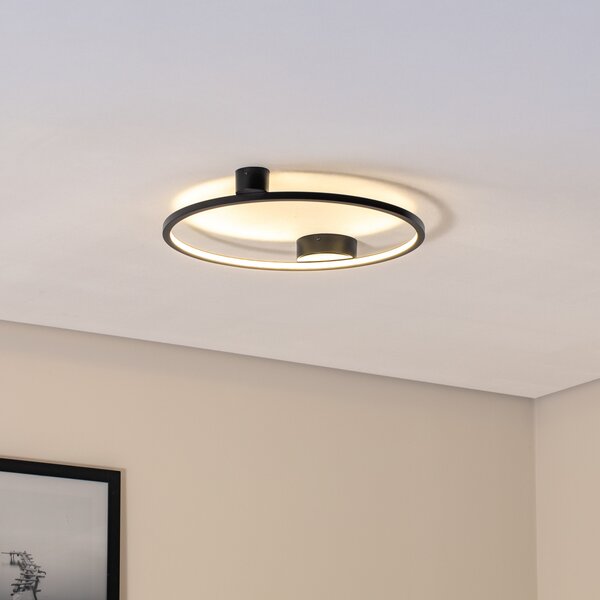 Milagro Lighting LED stropna svetilka Saturno, črna, Ø 50 cm, kovina, 4.000 K, Črna, Dnevna soba / jedilnica, Aluminij, Sodobni