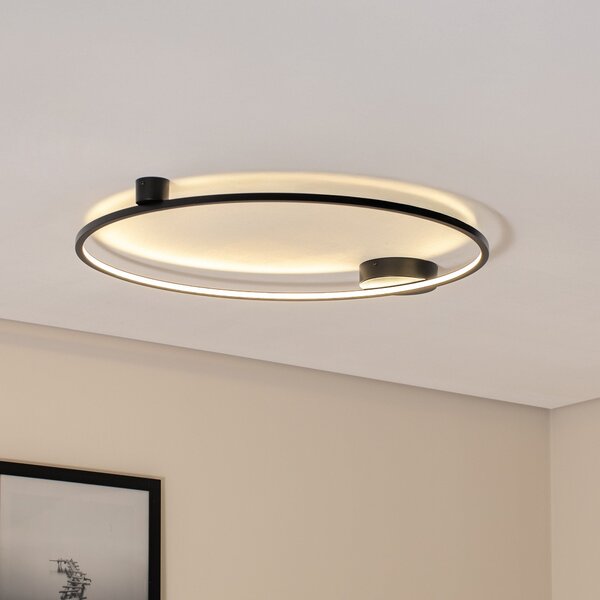 Milagro Lighting LED stropna svetilka Saturno, črna, Ø 80 cm, kovina, 4.000 K, Črna, Dnevna soba / jedilnica, Aluminij, Sodobni