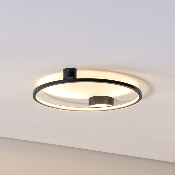 Milagro Lighting LED stropna svetilka Saturno, črna, Ø 50 cm, kovina, 4.000 K, Črna, Dnevna soba / jedilnica, Aluminij, Sodobni