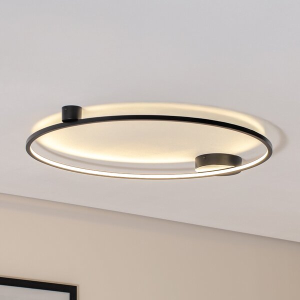 Milagro Lighting LED stropna svetilka Saturno, črna, Ø 80 cm, kovina, 4.000 K, Črna, Dnevna soba / jedilnica, Aluminij, Sodobni