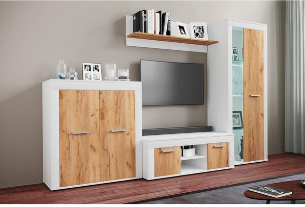 MID.YOU Dnevni Regal Usilo L, Bela, Barva Hrasta, 4-Delni