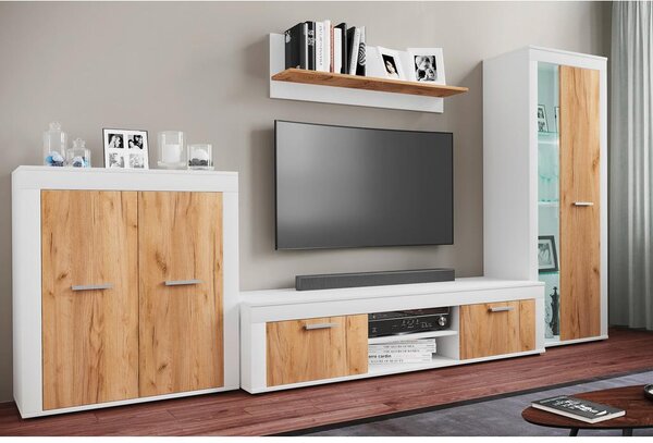 MID.YOU Dnevni Regal Usilo Xl, Bela, Barva Hrasta, 4-Delni