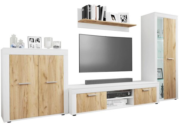 MID.YOU Dnevni Regal Usilo Xl, Bela, Barva Hrasta, 4-Delni
