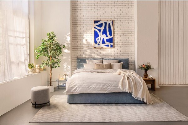 Modra oblazinjena zakonska postelja s prostorom za shranjevanje z letvenim dnom 160x200 cm Thessa Pillow – Bonami Selection