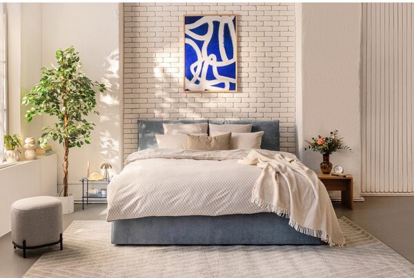 Modra oblazinjena zakonska postelja s prostorom za shranjevanje z letvenim dnom 160x200 cm Thessa Pillow – Bonami Selection