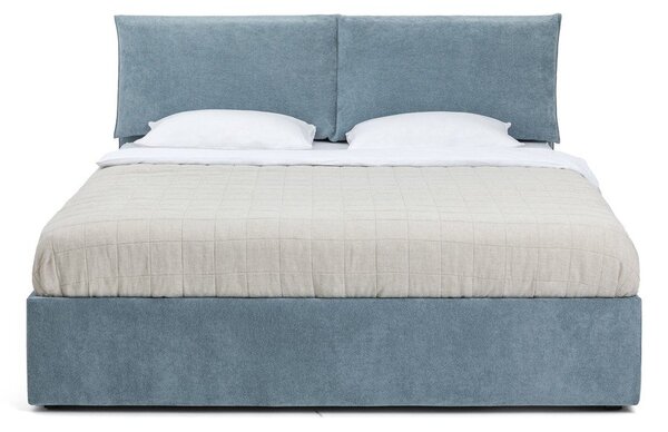 Modra oblazinjena zakonska postelja s prostorom za shranjevanje z letvenim dnom 160x200 cm Thessa Pillow – Bonami Selection