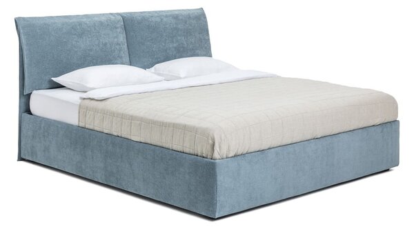 Modra oblazinjena zakonska postelja s prostorom za shranjevanje z letvenim dnom 160x200 cm Thessa Pillow – Bonami Selection