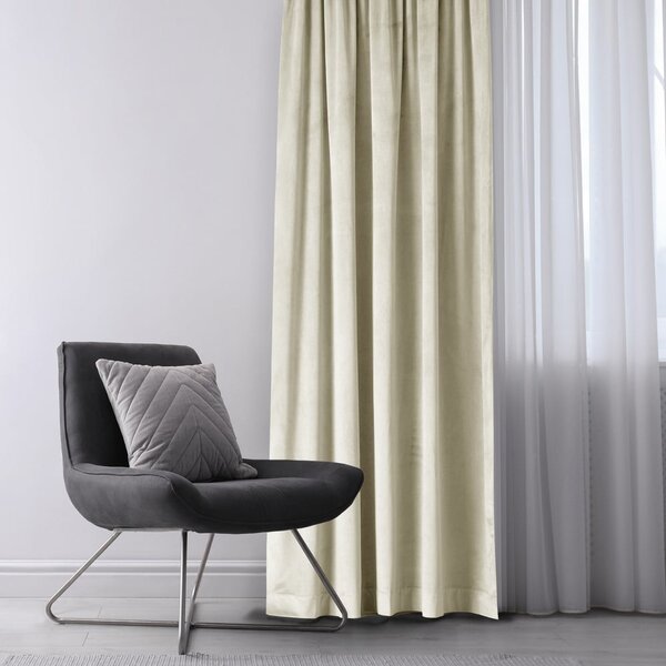 Kremno bela žametna zavesa za delno zatemnitev 140x245 cm – Restilo