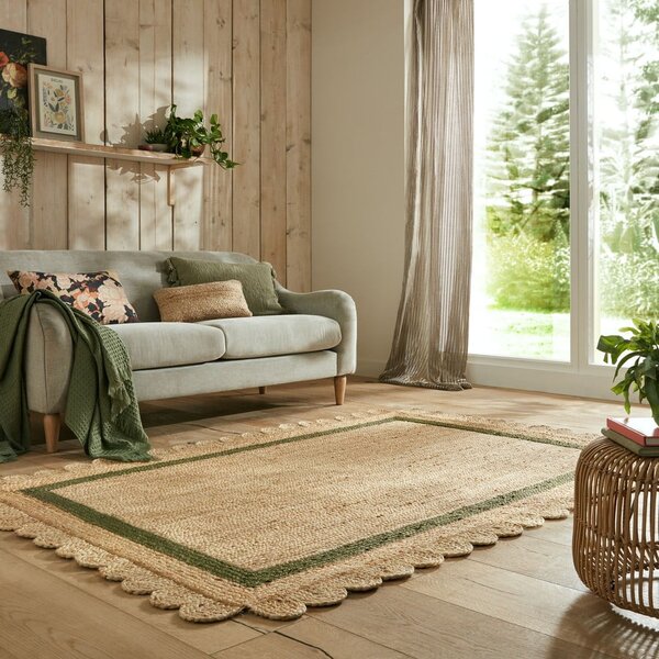 Temno zelena/naravna ročno tkana preproga iz jute 160x230 cm Grace Green – Flair Rugs