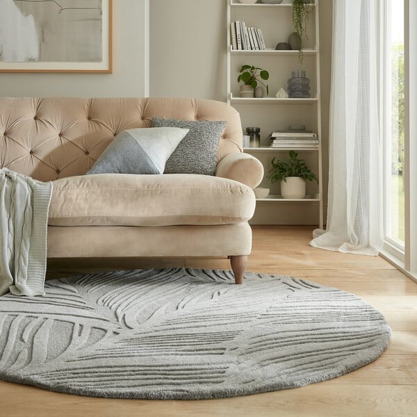 Siva volnena okrogla preproga ø 160 cm Leaf - Flair Rugs