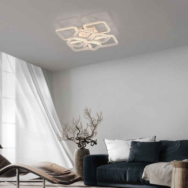 JUST LIGHT. GmbH LED-stropna svetilka Crystallo, pravokotna, bela, železo, 3.000 K, Bela, Dnevna soba / jedilnica, Kovina, Sodobni