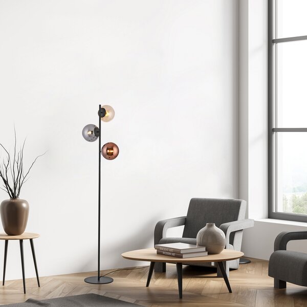 JUST LIGHT. GmbH Stojna svetilka Shiny, s tremi žarnicami, črna/večbarvna, steklo, E14, Črna, Dnevna soba / jedilnica, Steklo