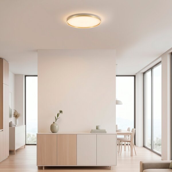 JUST LIGHT. GmbH LED-stropna svetilka Madlen, zlata, Ø 60 cm, aluminij, 3000 K, z možnostjo, zatemnjen, Zlata / medeninasta, Dnevna soba / jedilnica, Kovina, Sodobni