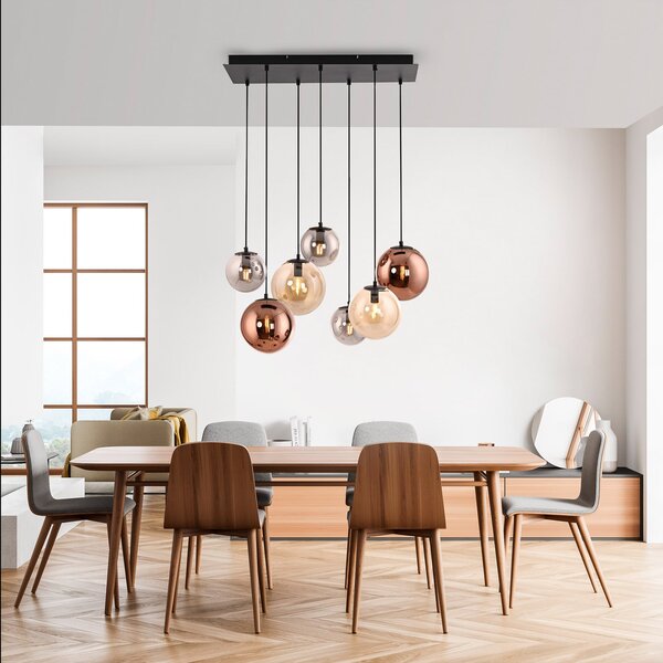 JUST LIGHT. GmbH Visoka svetilka Shiny, 7-žarčna, dolga, večbarvna, steklo, E14, zatemnjen, Črna, Dnevna soba / jedilnica, Steklo, Obeski v svežnju