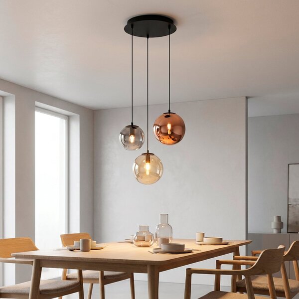 JUST LIGHT. GmbH Visoka svetilka Shiny, s tremi žarnicami, okrogla, večbarvna, steklo, E14, zatemnjen, Črna, Dnevna soba / jedilnica, Steklo, Obeski v svežnju
