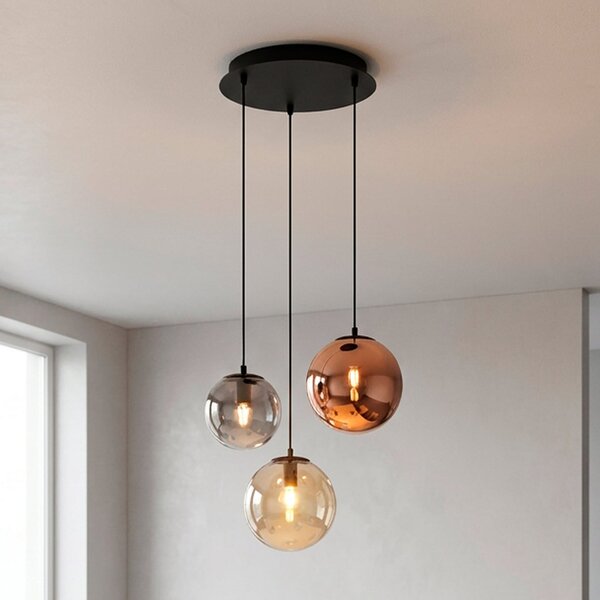 JUST LIGHT. GmbH Visoka svetilka Shiny, s tremi žarnicami, okrogla, večbarvna, steklo, E14, zatemnjen, Črna, Dnevna soba / jedilnica, Steklo, Obeski v svežnju