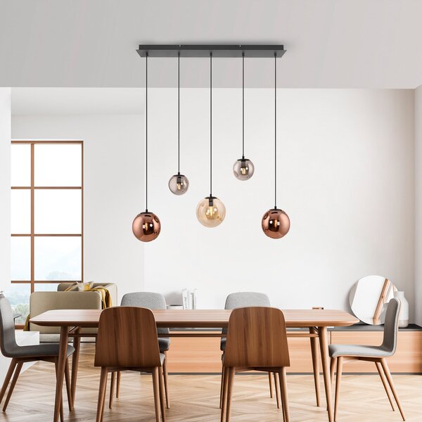 JUST LIGHT. GmbH Visoka svetilka Shiny, 5-žarnica, dolga, večbarvna, steklo, E14, zatemnjen, Črna, Dnevna soba / jedilnica, Steklo